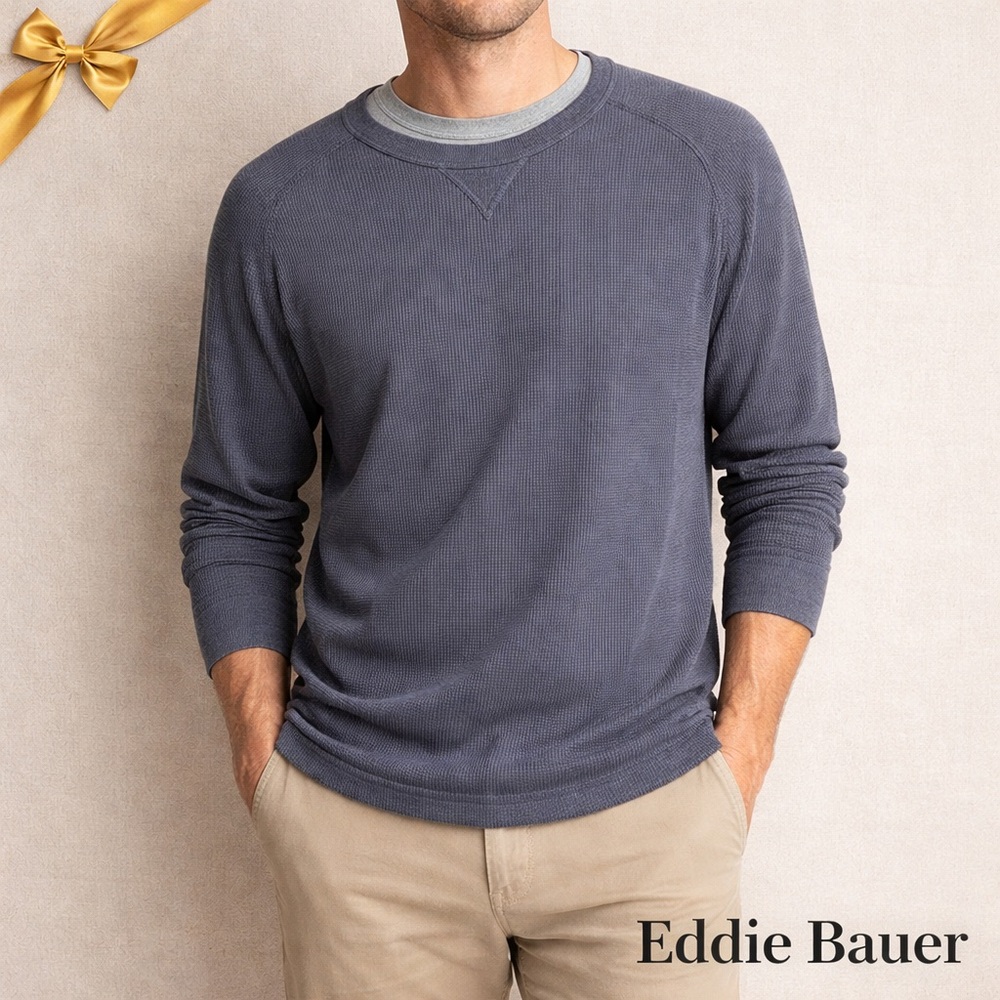 Eddie Bauer Waffle Knit Crewneck Charcoal Grey 2XL